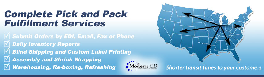 Complete pick and pack fulfillment services. CD Fulfillment, DVD Fulfillment, Book fulfillment and more.